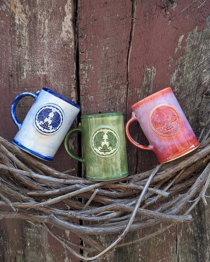 We got a limited order of these gorgeous handcrafted Wooly Pig mugs from Crow Ho